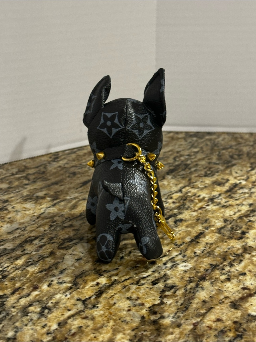 Black Dog Bag Charm with Gold Stud Collar - Picture 4 of 6